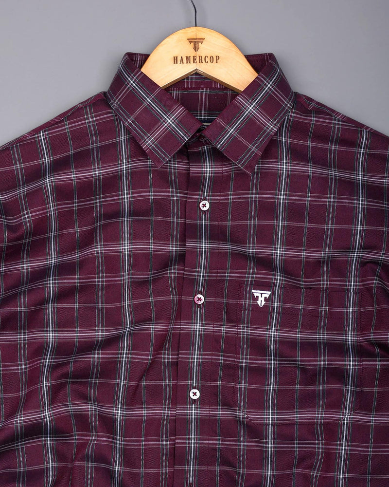 Zuri Wine With White Check Dobby Cotton Shirt