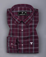 Zuri Wine With White Check Dobby Cotton Shirt