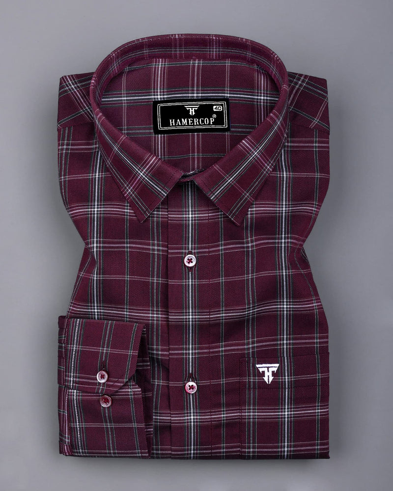Zuri Wine With White Check Dobby Cotton Shirt