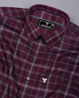 Zuri Wine With White Check Dobby Cotton Shirt