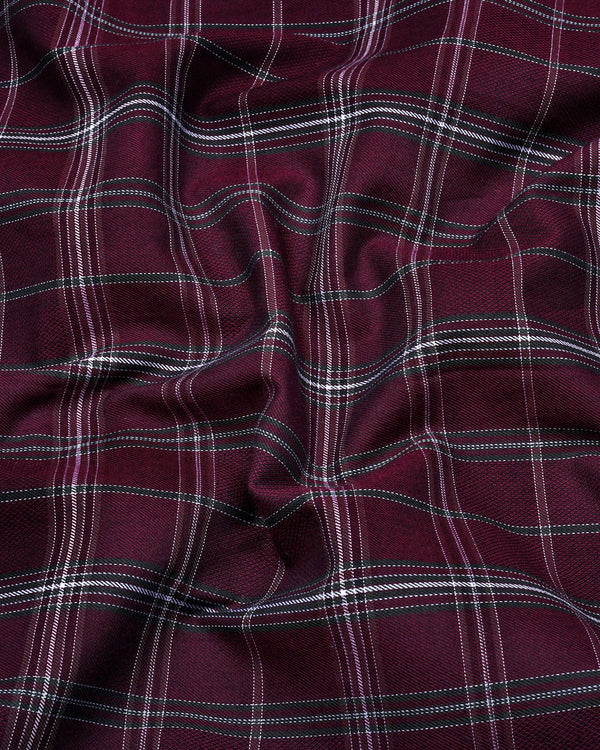 Zuri Wine With White Check Dobby Cotton Shirt
