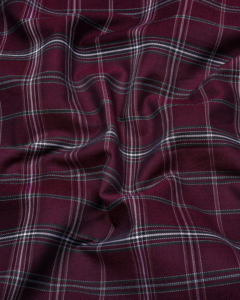 Zuri Wine With White Check Dobby Cotton Shirt