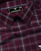 Zuri Wine With White Check Dobby Cotton Shirt