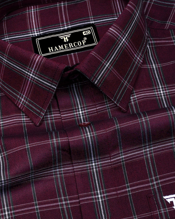 Zuri Wine With White Check Dobby Cotton Shirt