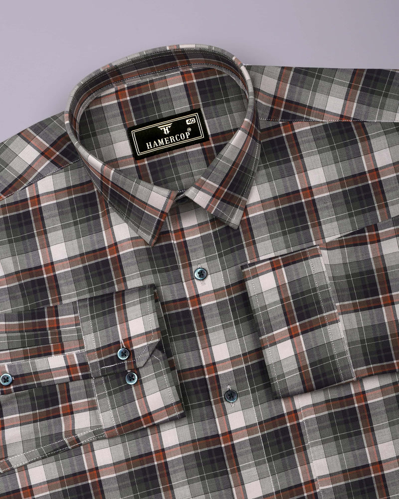 Opera Green Multicolor Twill Check Premium Cotton Shirt