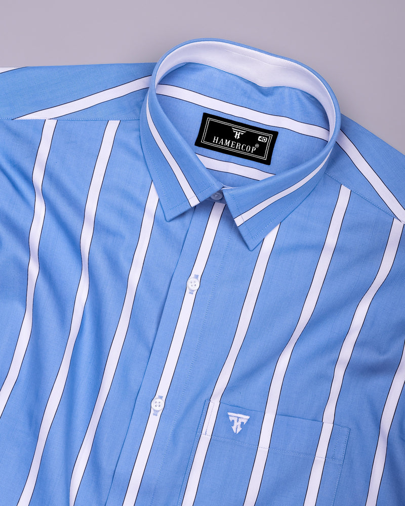 Tibet Blue With White Stripe Designer Cotton Shirt