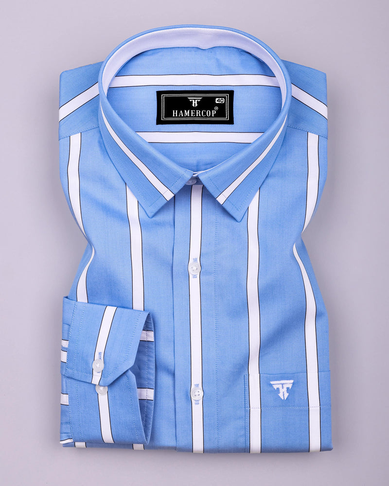 Tibet Blue With White Stripe Designer Cotton Shirt