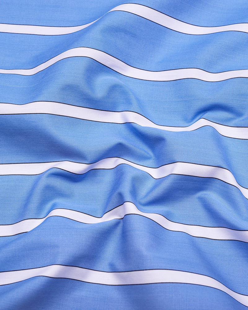 Tibet Blue With White Stripe Designer Cotton Shirt