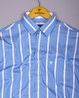 Tibet Blue With White Stripe Designer Cotton Shirt