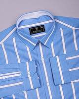 Tibet Blue With White Stripe Designer Cotton Shirt