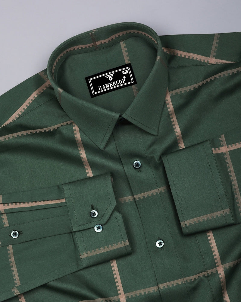 Glossy Green With Gray Jacquard Broad Check Premium Shirt
