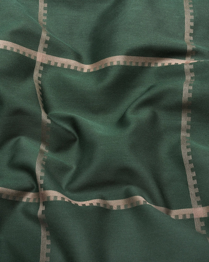 Glossy Green With Gray Jacquard Broad Check Premium Shirt