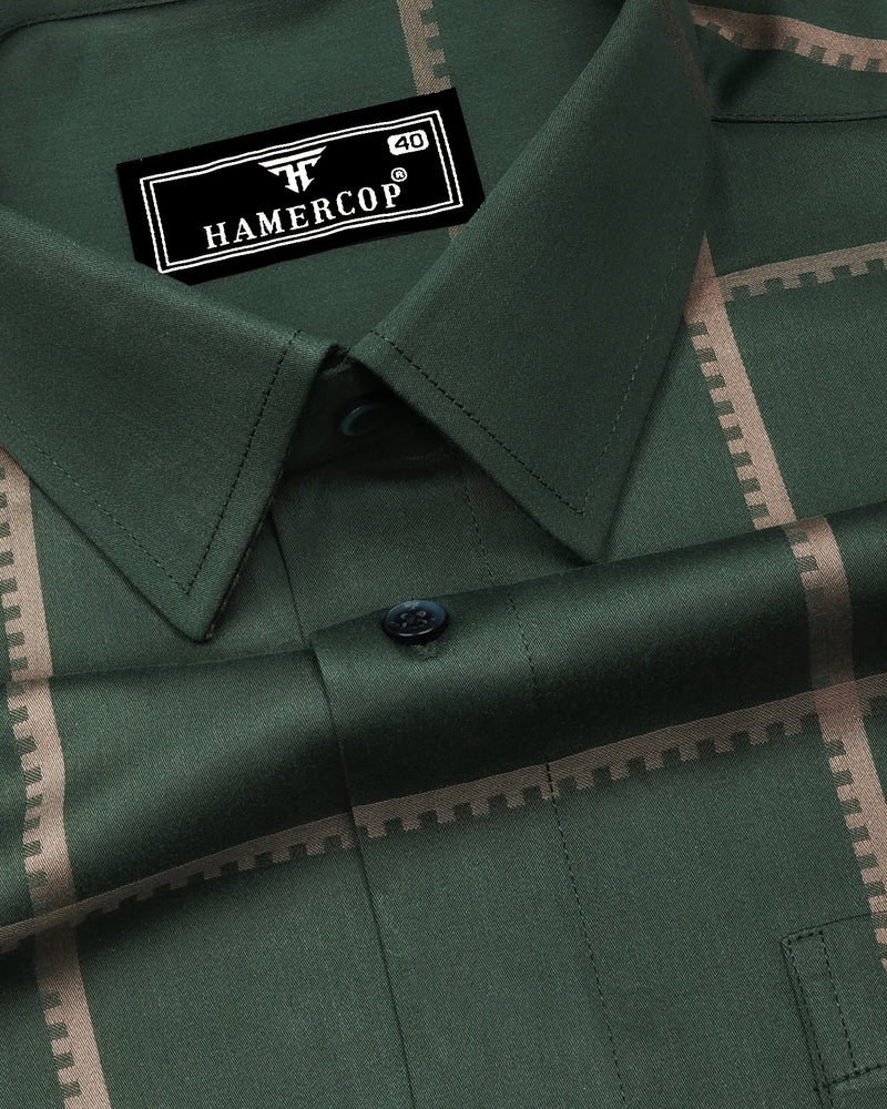 Glossy Green With Gray Jacquard Broad Check Premium Shirt