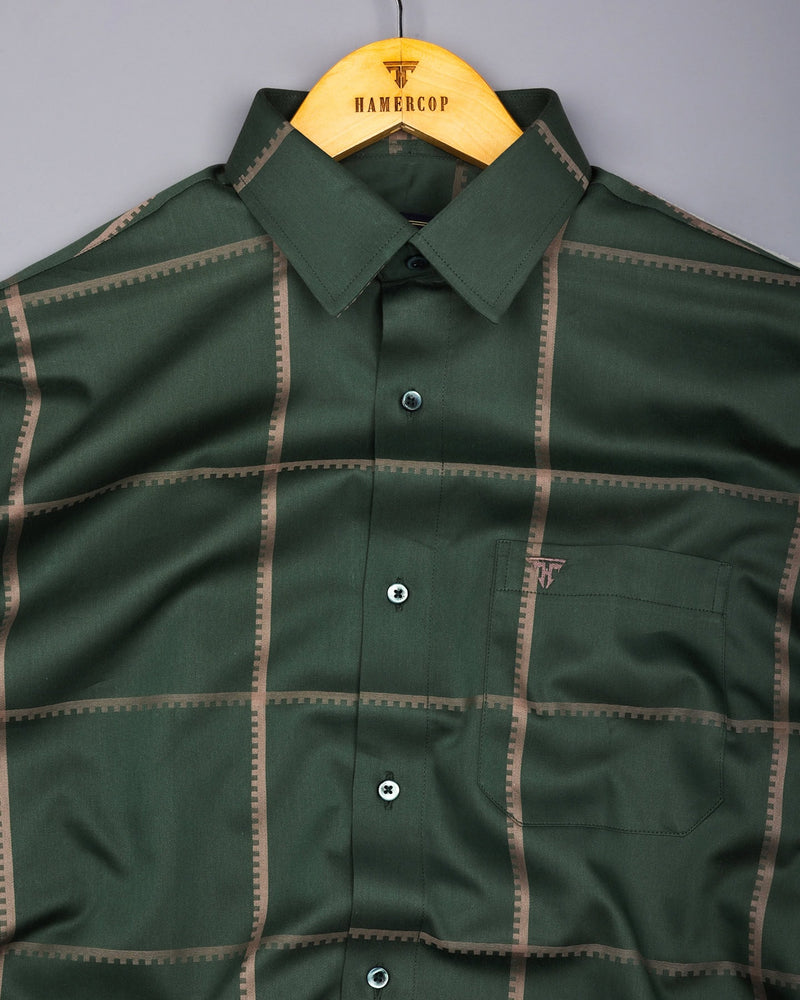 Glossy Green With Gray Jacquard Broad Check Premium Shirt