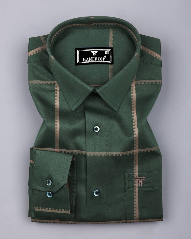 Glossy Green With Gray Jacquard Broad Check Premium Shirt