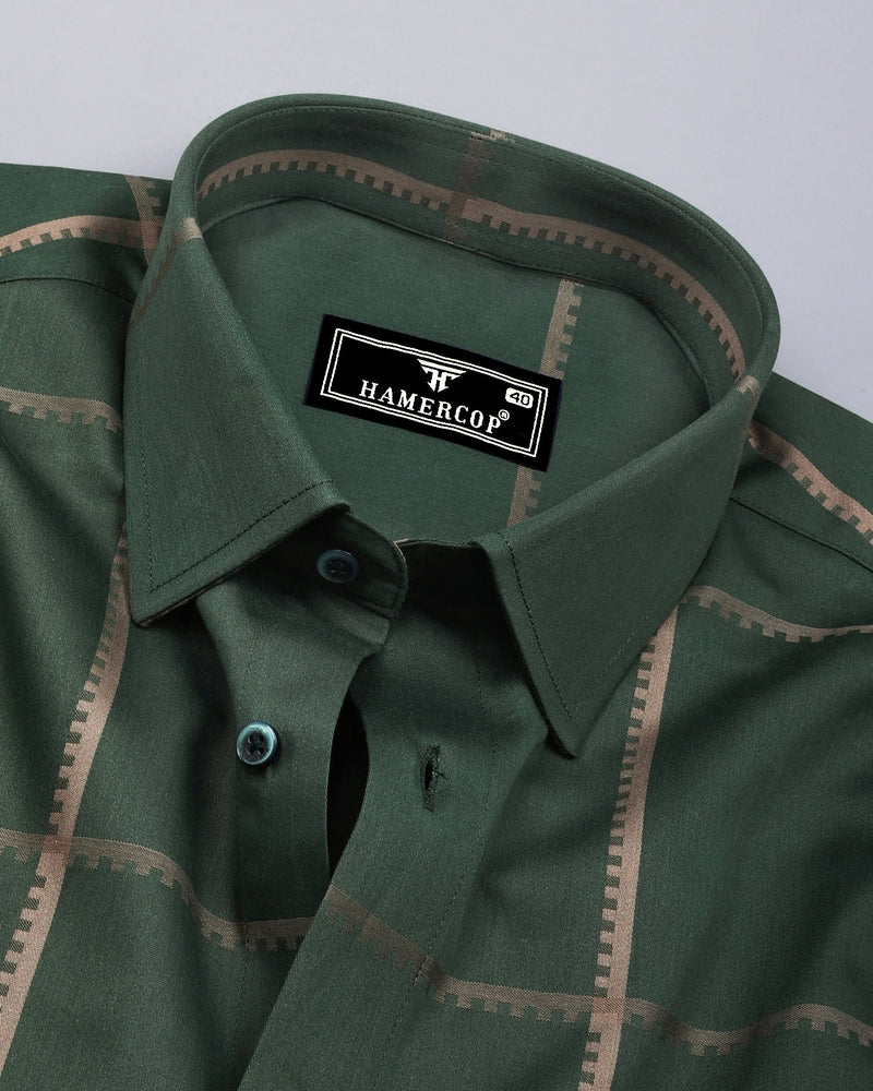 Glossy Green With Gray Jacquard Broad Check Premium Shirt