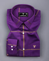 Glossy Purple With Golden Jacquard Broad Check Premium Shirt