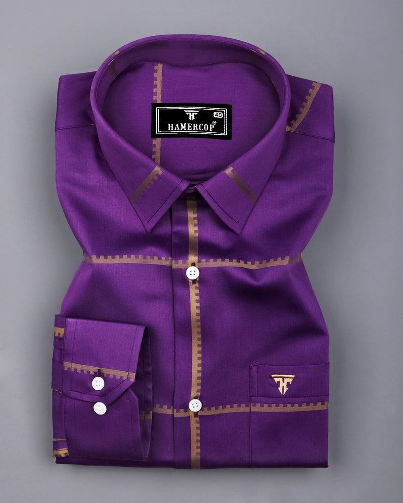 Glossy Purple With Golden Jacquard Broad Check Premium Shirt
