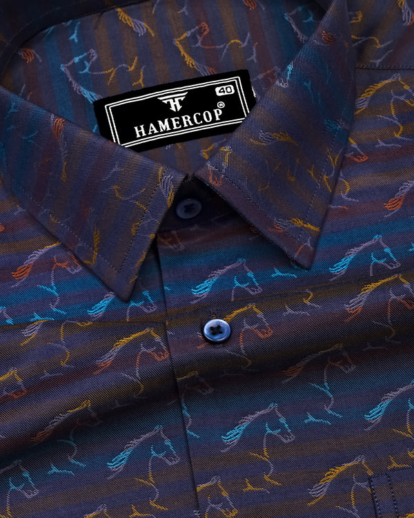 Rangoon Yellow With Blue Stripe Purple Jacquard Cotton Shirt