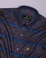 Rangoon Yellow With Blue Stripe Purple Jacquard Cotton Shirt