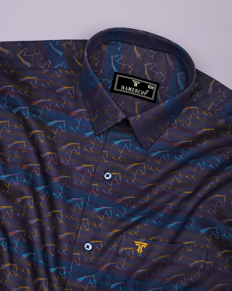 Rangoon Yellow With Blue Stripe Purple Jacquard Cotton Shirt