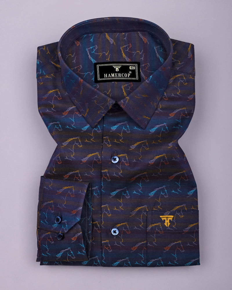 Rangoon Yellow With Blue Stripe Purple Jacquard Cotton Shirt