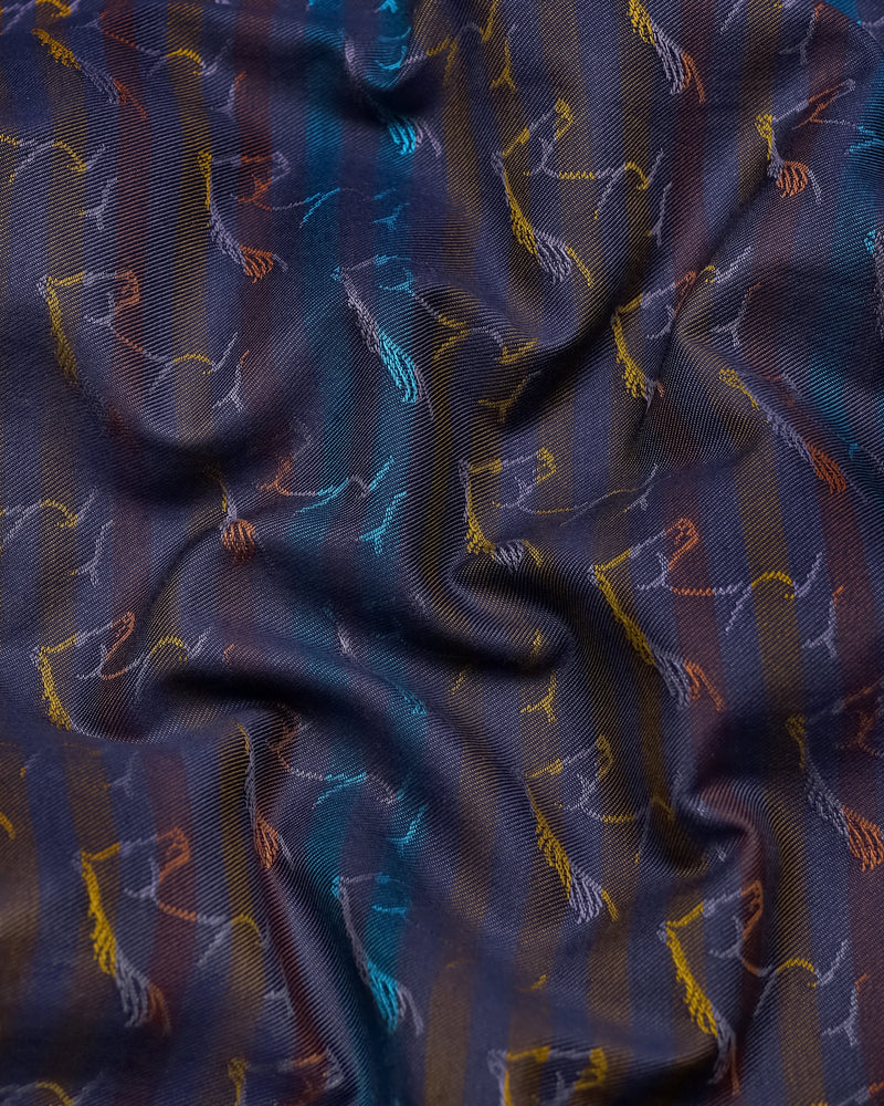 Rangoon Yellow With Blue Stripe Purple Jacquard Cotton Shirt