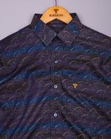 Rangoon Yellow With Blue Stripe Purple Jacquard Cotton Shirt