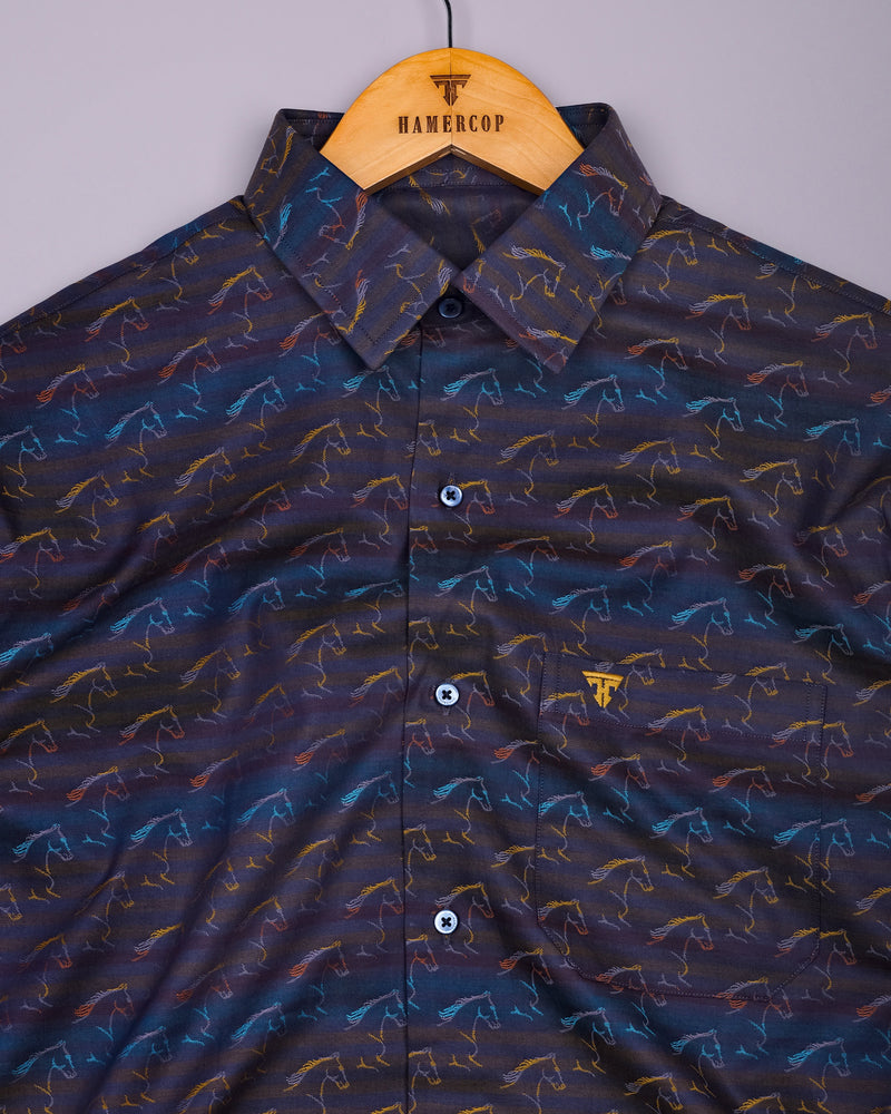 Rangoon Yellow With Blue Stripe Purple Jacquard Cotton Shirt