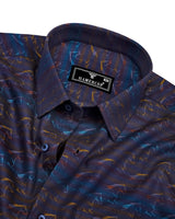 Rangoon Yellow With Blue Stripe Purple Jacquard Cotton Shirt