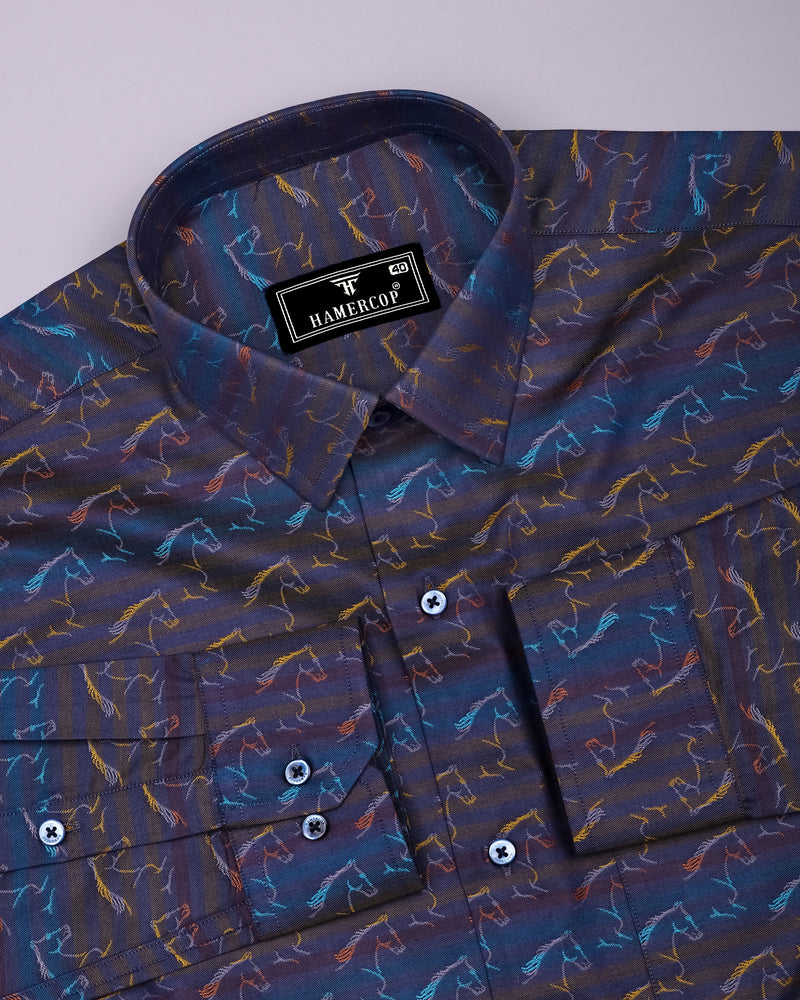 Rangoon Yellow With Blue Stripe Purple Jacquard Cotton Shirt