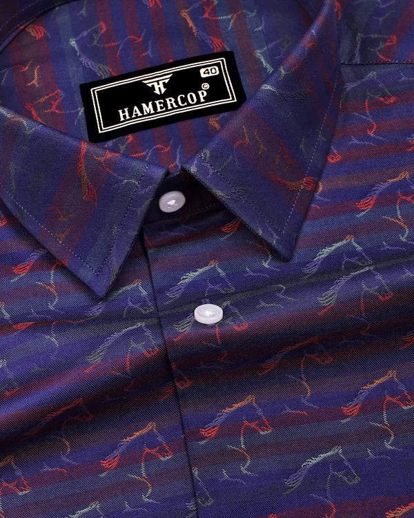 Rangoon Red With Green Stripe Purple Jacquard Cotton Shirt