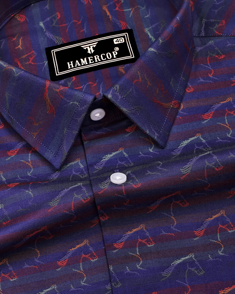 Rangoon Red With Green Stripe Purple Jacquard Cotton Shirt