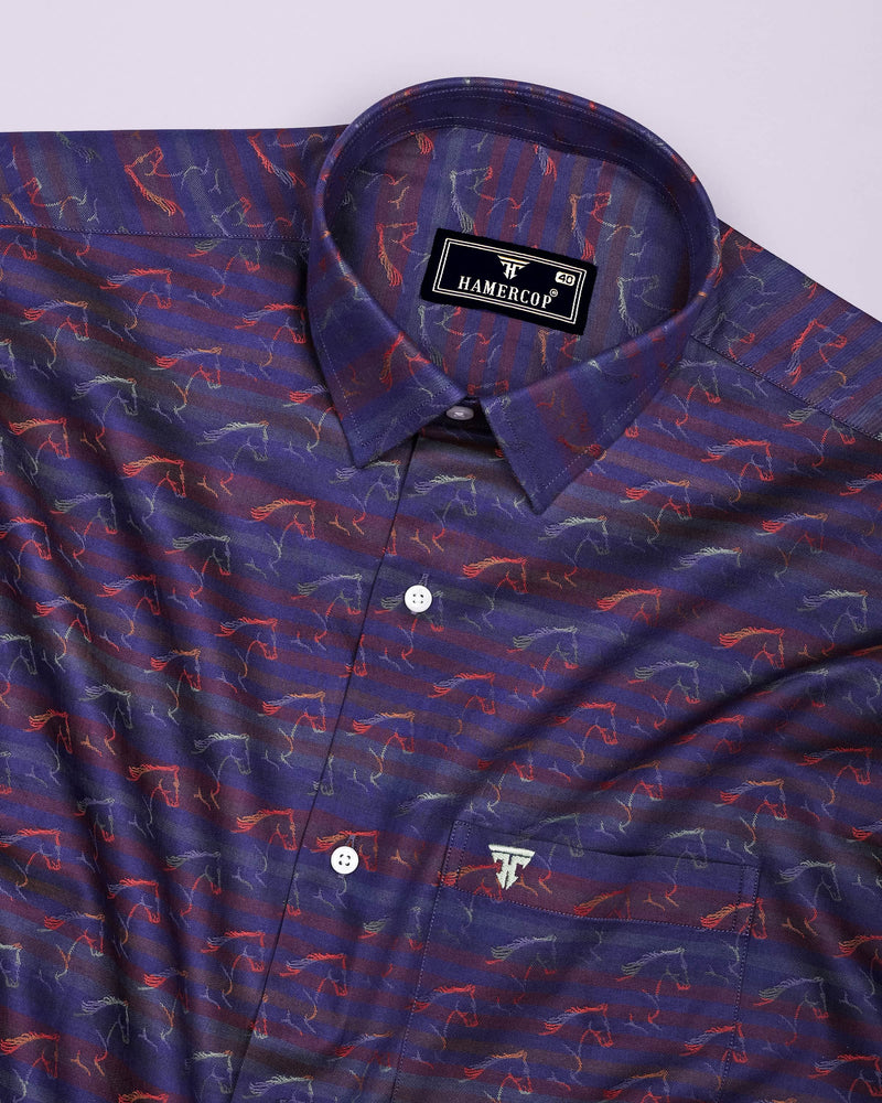 Rangoon Red With Green Stripe Purple Jacquard Cotton Shirt