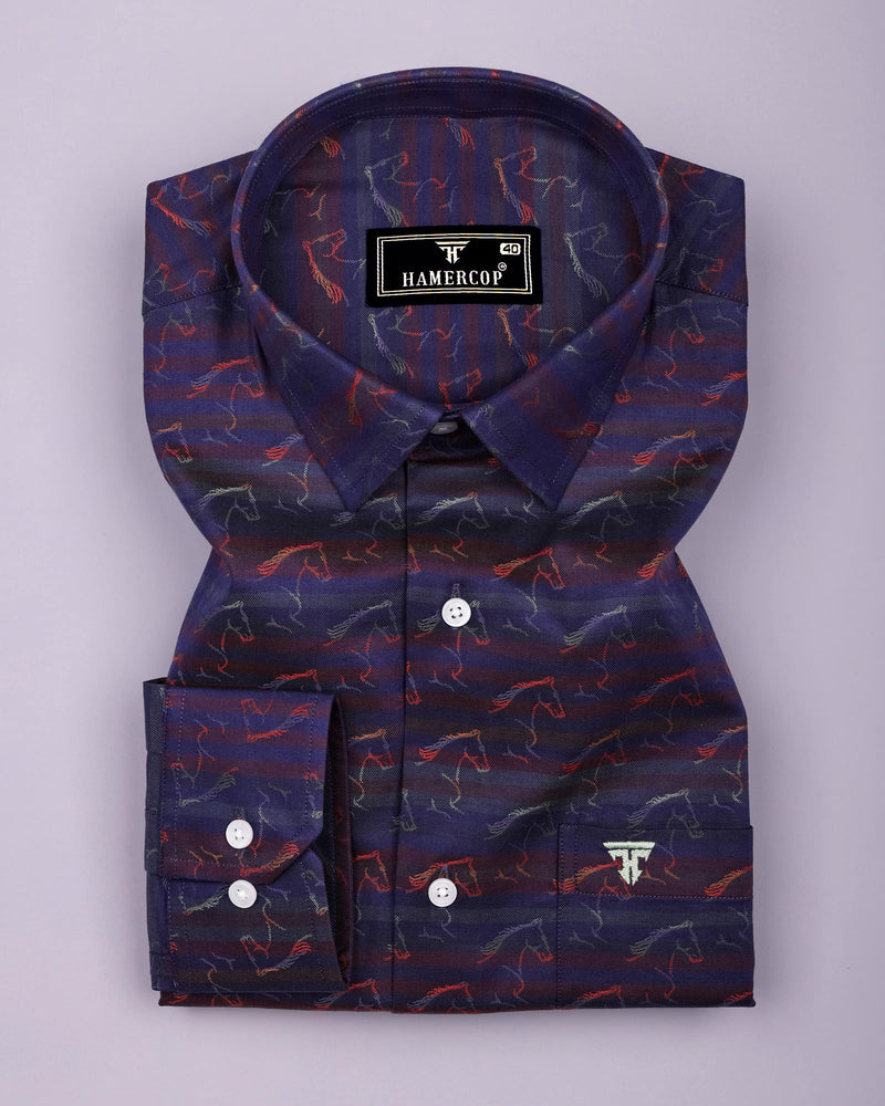 Rangoon Red With Green Stripe Purple Jacquard Cotton Shirt