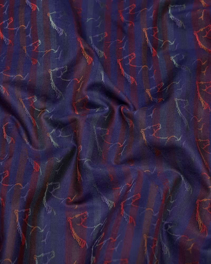 Rangoon Red With Green Stripe Purple Jacquard Cotton Shirt