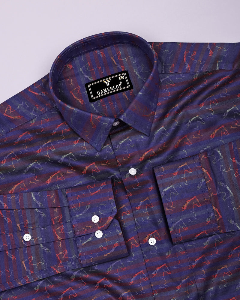 Rangoon Red With Green Stripe Purple Jacquard Cotton Shirt