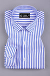White with blue awning stripe cotton shirt