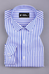White with blue awning stripe cotton shirt