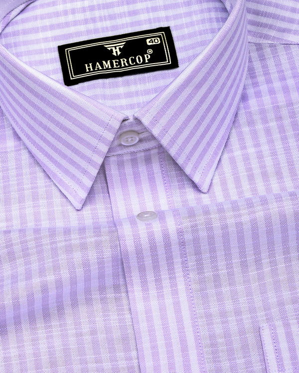 Wexford Purple With White Stripe Linen Cotton Designer Shirt