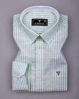 Wexford Green With White Stripe Linen Cotton Designer Shirt