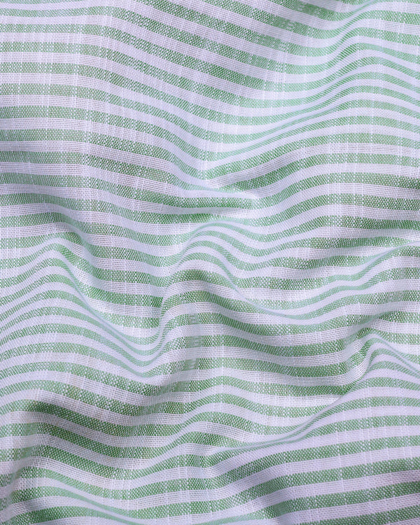 Wexford Green With White Stripe Linen Cotton Designer Shirt