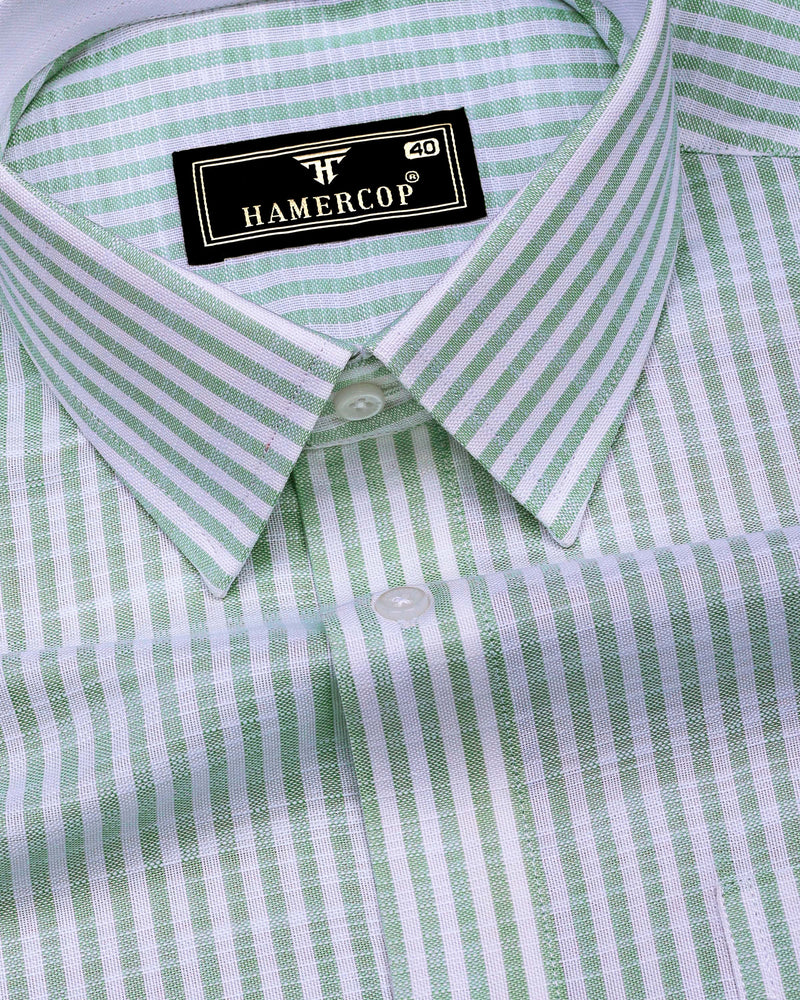 Wexford Green With White Stripe Linen Cotton Designer Shirt