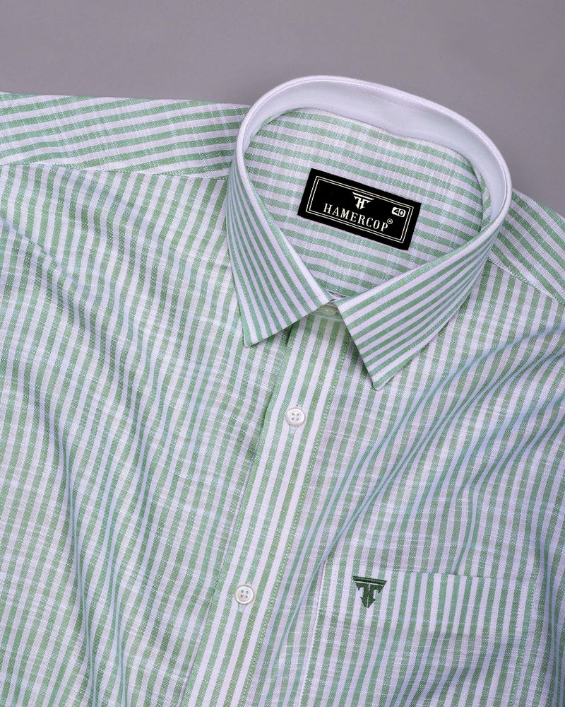 Wexford Green With White Stripe Linen Cotton Designer Shirt