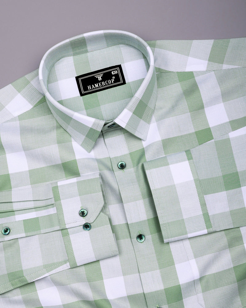 Canxa Green With White Waffle Dobby Check Shirt