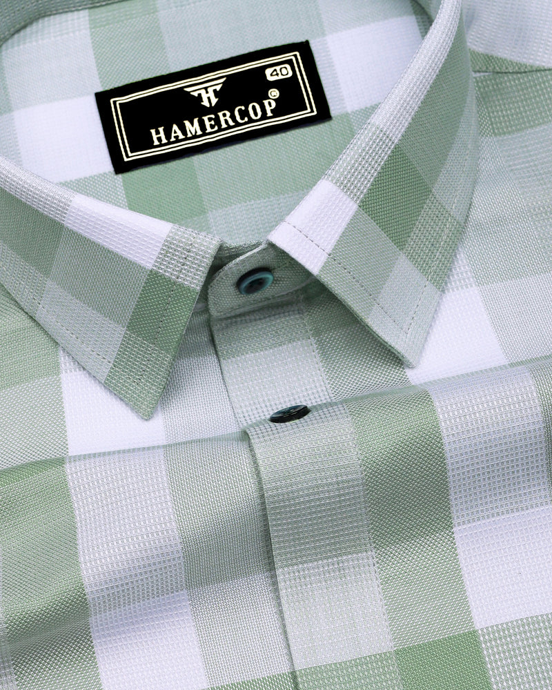 Canxa Green With White Waffle Dobby Check Shirt