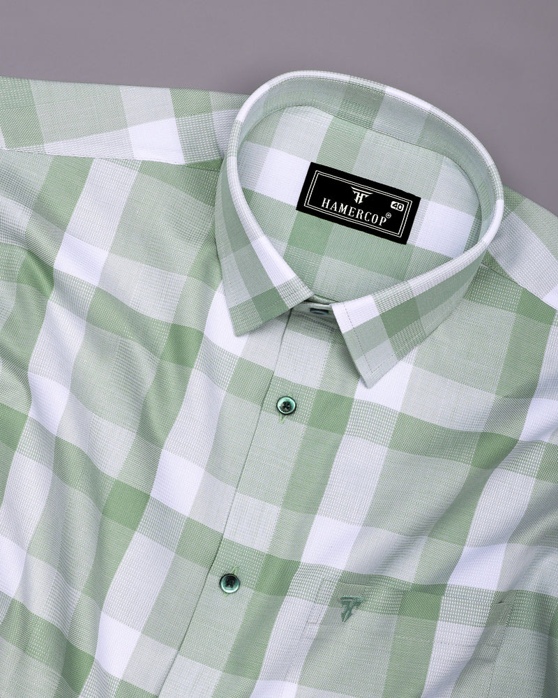 Canxa Green With White Waffle Dobby Check Shirt