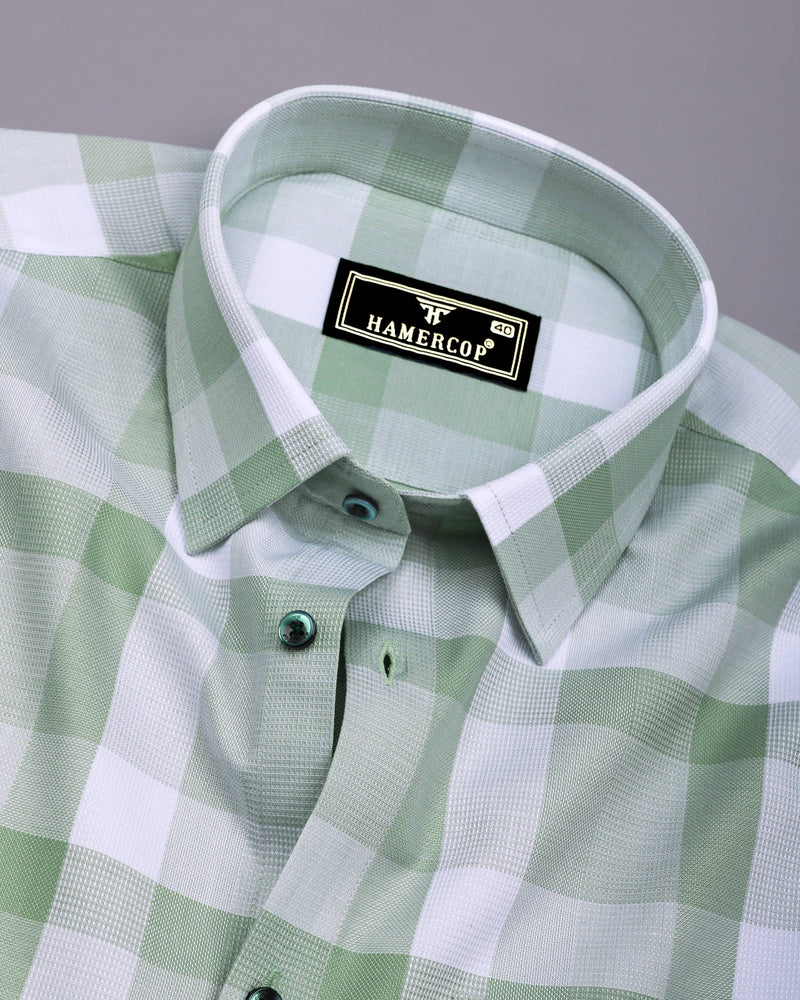 Canxa Green With White Waffle Dobby Check Shirt