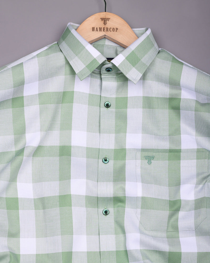 Canxa Green With White Waffle Dobby Check Shirt