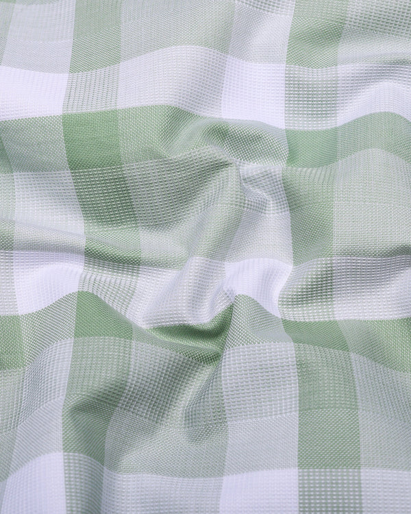 Canxa Green With White Waffle Dobby Check Shirt